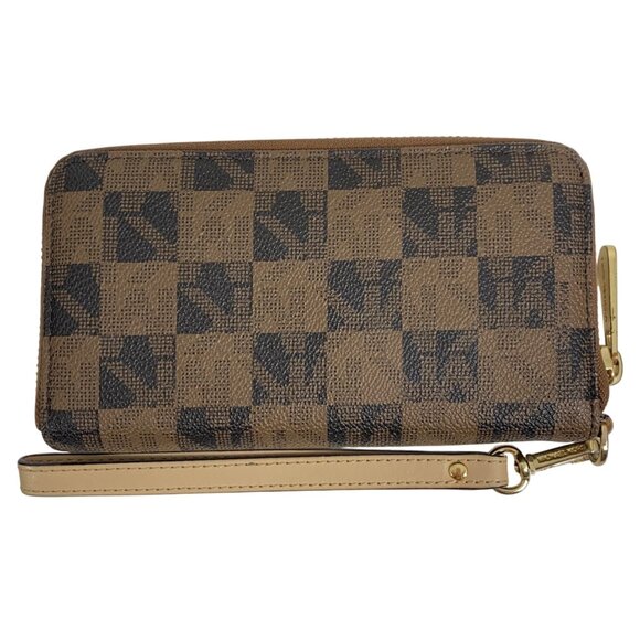 MICHAEL KORS Jet Set Travel MK Logo Continental Wallet Wristlet Brown/Gold - Picture 9 of 10